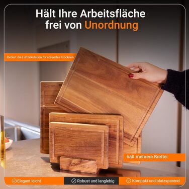 Набір дерев'яних обробних дощок – 4 шт. з акації, жировідштовхувальне покриття • Міцний, довговічний та стильний набір для кухні