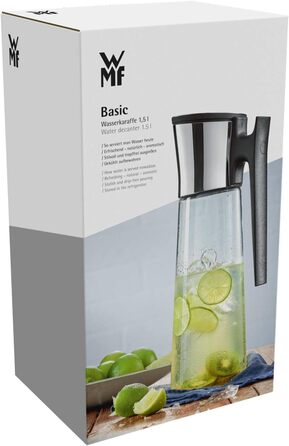 WMF Basic Water Carafe with Handle 1.5 Liter, Glass Carafe with Lid 1.5 l, Silicone Lid, Close-up Closure