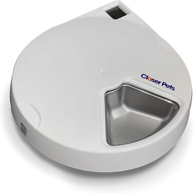 Автомат для годування Closer Pets C500 з таймером – для котів та маленьких собак, 5 мисок, до 330г на порцію, з акумуляторами охолодження, білий