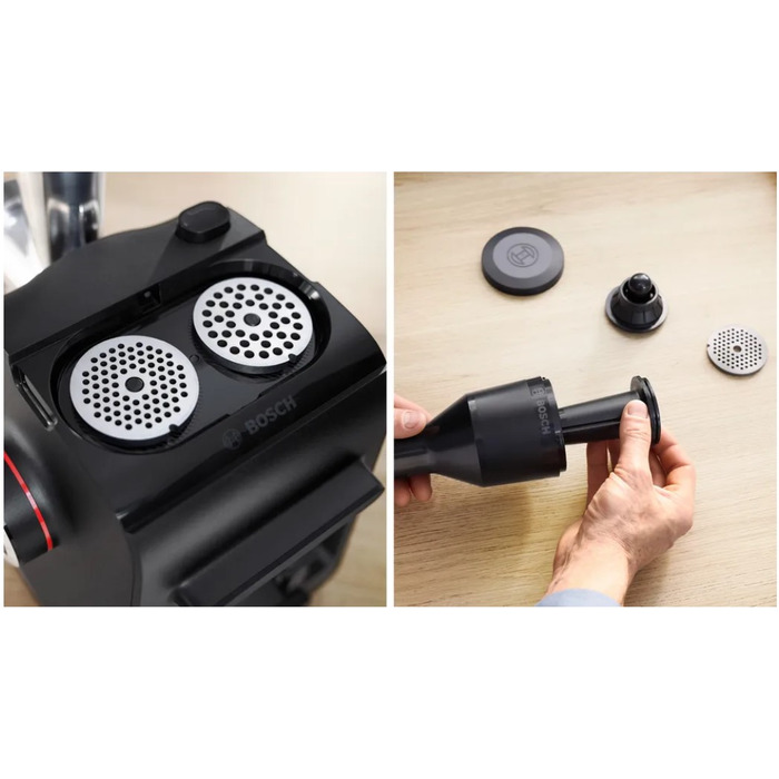 М'ясорубка Bosch MFWS440B: 3 диски, 4 тертки та насадка-наштовхувач