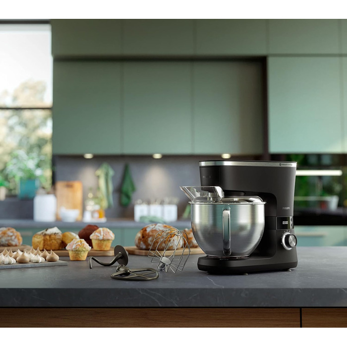 Кухонна машина Philips 7000 Series 5,5 л, 1000 Вт, 8 швидкостей, ProKnead, LED таймер, насадки для замішування та збивання, HR7962/01