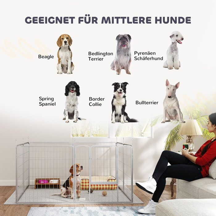 Летворешітка PawHut для цуценят, 8 панелей, 80 см, срібна. Ідеально для собак, котів та цуценят. Захист від вітру та сонця.