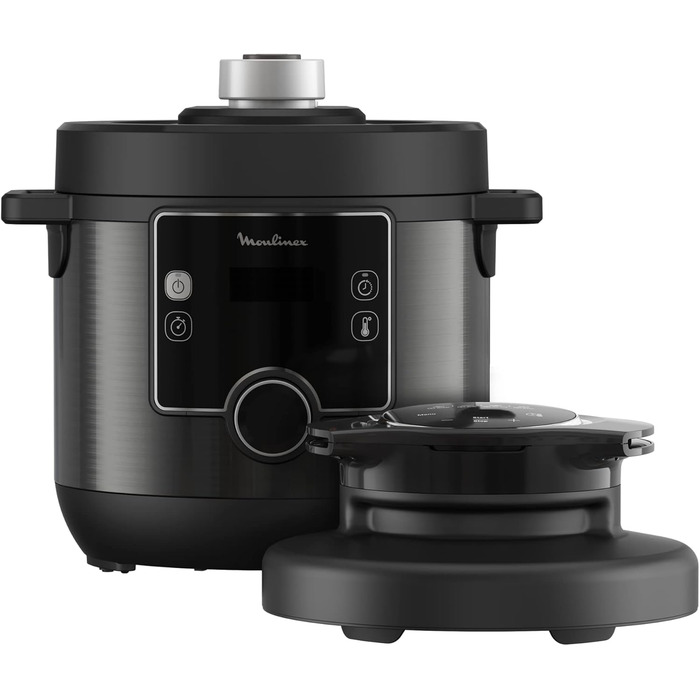 Moulinex Turbo Cuisine & Fry CE7788-2 in 1: Electric pressure cooker and air fryer up to 1450 W power, non-stick coated, 15 automatic programs, timer, accessories, black