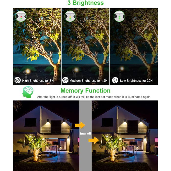 CLY Solar Lamps for Outdoors, Solar Spotlights Garden Light with Remote Control IP66 Waterproof 10 Colors 30 Dynamic Modes Timer Garden Lighting for Gardens Path Christmas Decoration 6 Pieces (Warm White/Natural/Cold White, 6 Pieces)