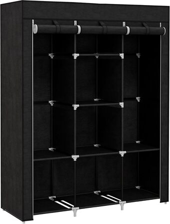 HOMCOM Wardrobe Fabric Closet with Drawers, Hanging Rail and Zipper, Fabric Clothes Closet Folding Wardrobe for Bedroom, Dressing Room, 102 x 42.5 x 162.5 cm, (Black, 125L x 43W x 162.5H cm)
