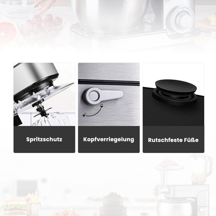 KB-ELEMENTS 3-in-1 Kitchen Machine 2500W, 8.5L, Meat Grinder, Dough Kneader, Food Processor, Mixer, Stand Mixer, Stainless Steel Kitchen Machine, 7L Stainless Steel Bowl, Multifunctional