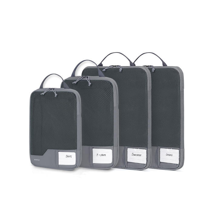 Органайзери для валізи ECOHUB (набір 4 шт.) з мішками для пакування, з тегами, з перероблених матеріалів, для рюкзака та валізи, з міцною сіткою, набір для подорожей