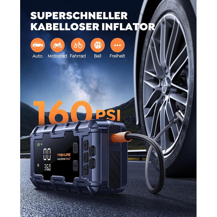 Powerbank TREKURE зі стартером для авто 160PSI, 6500A, PD 45W, LED 600 Lumen, подвійний старт (бензин/дизель до 12.0L)