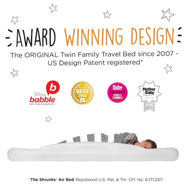 Надувне дитяче ліжко Shrunks® для подорожей з захистом від падіння - м'яка повітряна матрац для подорожей, ночівлі, кемпінгу - біло-коричневе ліжко-приліжко в готелях або вдома 152 x 94cm (Family)