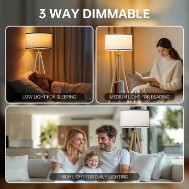 Стельова лампа на тренозі з полицею, з пульт керування, 3 колірні температури, для вітальні, спальні, офісу, бежевий абажур, стиль бері, декор