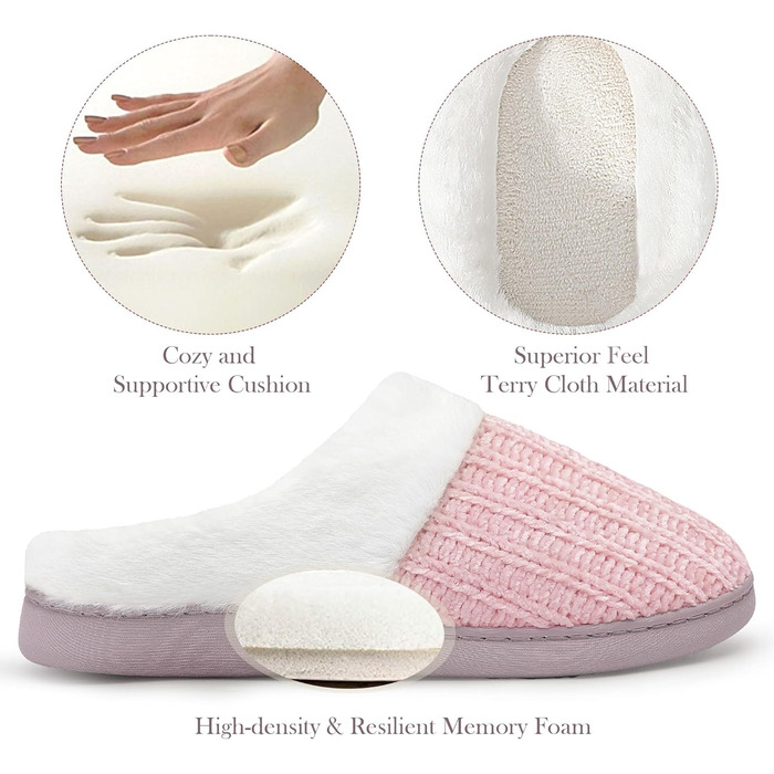 Жіночі тапочки MIXIN з пам'яті піни, теплі в'язані домашні тапочки, зручні сліпони, рожеві, 39 EU