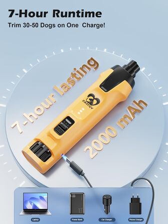 Електричний точилка для собачих кігтів Casfuy 6-Gang з потужним мотором 4.8V, тиха, з LED-підсвіткою та збирачем пилу. Ідеальний інструмент для догляду за домашніми тваринами.