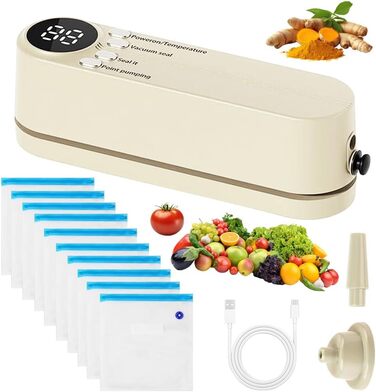 Міні вакуумний пакувальник BIZOI, портативний, 60 kPa, 3 температурні режими, з 10 пакетами для консервації продуктів