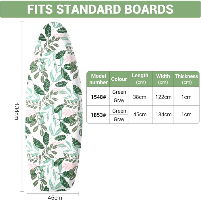 KINGRACK Чохол для гладильної дошки, бавовна, 134 x 45 см, зелений, з товстим фетровим наповнювачем
