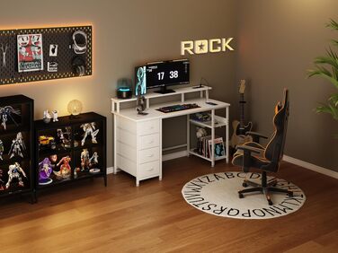 Комп'ютерний стіл MUTUN 120x50 см з 4 шухлядами та вбудованим подовжувачем (розетками), білий