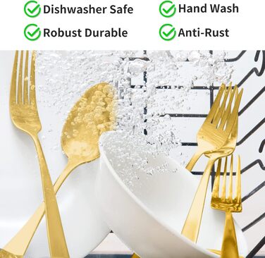 Набір столових приборів Aoeeppa на 6 осіб (30 предметів) з нержавіючої сталі, золотий