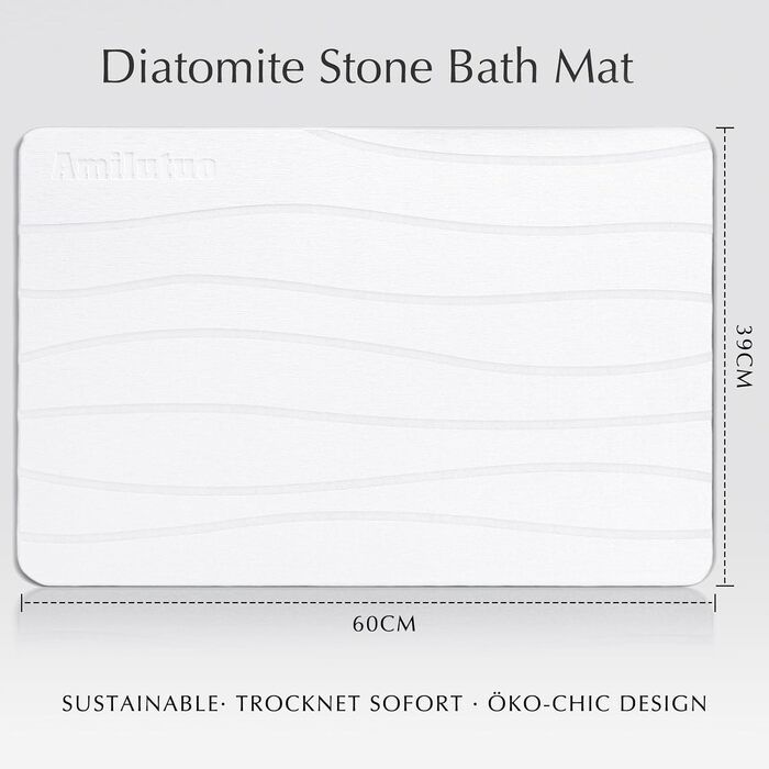 Amilutuo Badematte Stein, Diatomite Stone Bath Mat, Non-Slip Stone Bath Mat, Quick-Drying Stone Bath Mat (Gray-White C, 60 x 39 cm) Gray-White C 60 x 39 CM