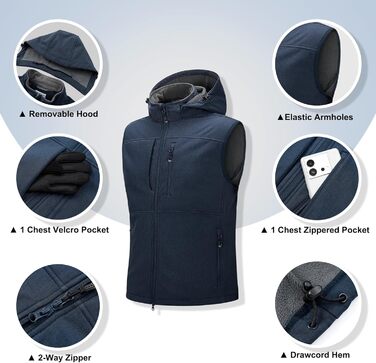 Чоловіча розкішна жилетка Softshell Weste 33,000ft з капюшоном, водонепроникна, темно-синього кольору (Heidekraut)