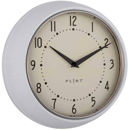 PLINT Retro Wall Clock - Silent Non-Ticking Decorative Color Wall Clock, Retro Style Wall Decoration for Kitchen, Living Room, Home, Office, School, Easy to Read Large Numbers (White)