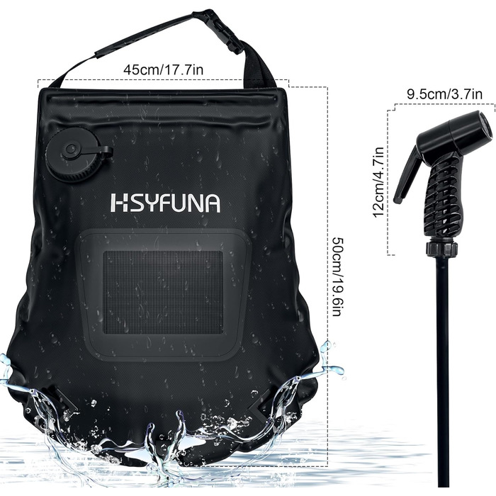 HSYFUNA Camping Shower, 5 Gallons/20L with Temperature Indicator Solar Shower Camping, Warm Water 45°C Camping Shower Outdoor, for Hiking Climbing