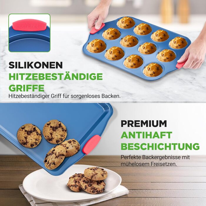 Набір форм для випічки Nutrichef 10 шт. з антипригарним покриттям – для випікання солодкого (печиво) та солоного (пироги, піца). Форми з вуглецевої сталі, без PFOA та PTFE, з силіконовими ручками. Круглі та квадратні форми.