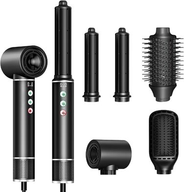 Airstyler 5 в 1: Фен-щітка з іонізацією, 5 насадок, 20 м/с, 110 000 об/хв, легкий (340г), чорний