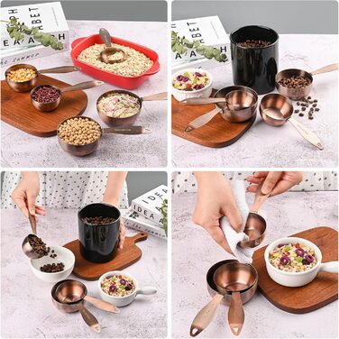 Copper-Plated Measuring Cup and Spoon Set, 5 Stainless Steel Measuring Cups and 5 Metal Measuring Spoon Set with Leveler, US and Metric Kitchen Measuring Cup and Spoon Set for Baking and Cooking