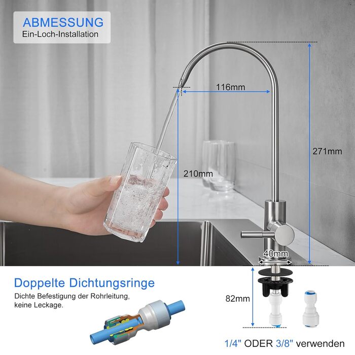 Кран кухонний для фільтрації води, з висувною лійкою, з нержавіючої сталі, 360° обертання, кухонний змішувач для фільтрів, брашований нікель