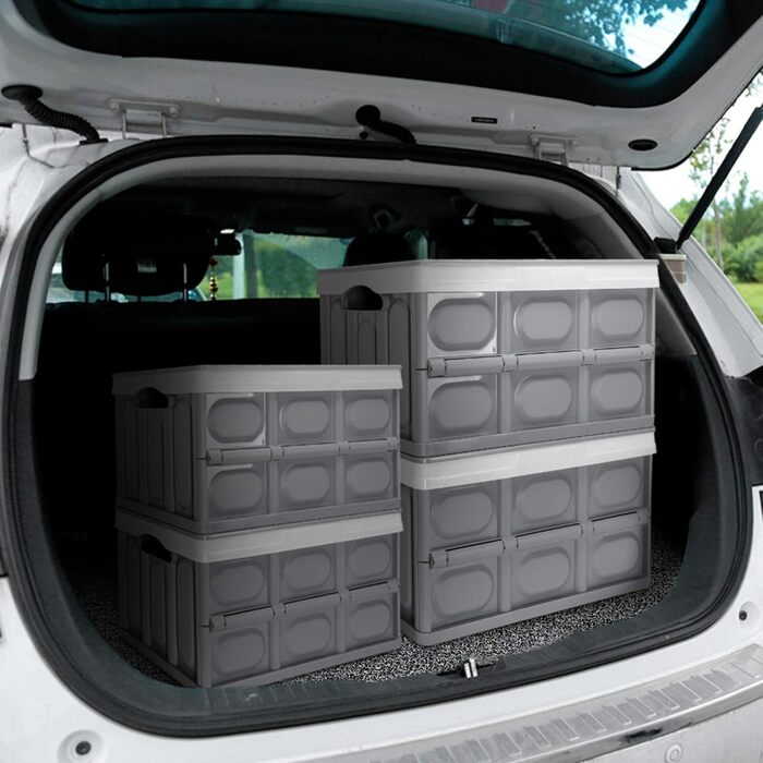 Yorbay 2-Piece Set 55L Professional Folding Box Transport Box with Lid, Foldable Storage Box with Handle, Stackable Boxes Storage Box Folding Boxes Stackable Boxes for Storage and Transport, PP, Grey (55L)