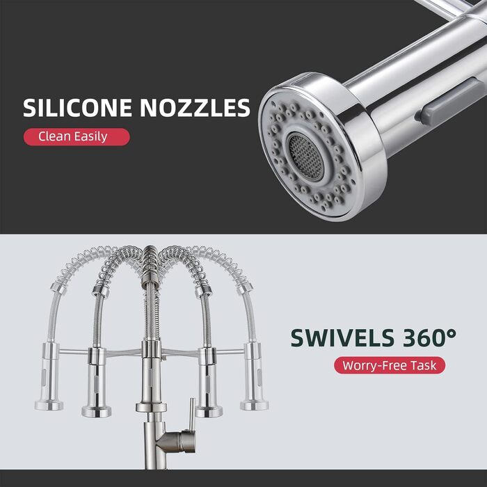 Змішувач для кухні Cobbe з висувним виливом, однорідний важіль, 2 режими розпилення, високий вилив (хром)