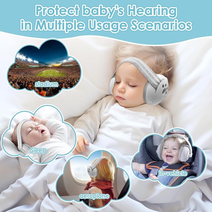 Навушники-затискачі для малюків 2-в-1, сірі. Захист від шуму, регульовані, для дітей до 48 місяців. Ідеально для повсякденного використання та заходів