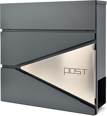 Поштовий ящик Verda з газетницею, нержавіюча сталь, антрацит, 2 ключі - дизайнерський настінний поштовий ящик з прихованим замком