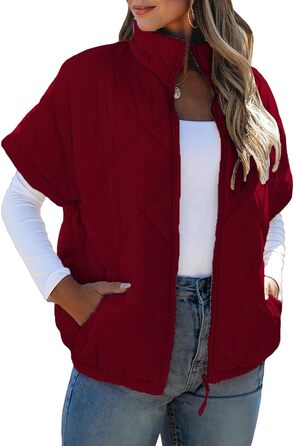 Жіноча жилетка Steppweste, з коміром-стійкою, без рукавів, на блискавці, осінньо-зимова, трендова верхня одежда (червона, для подорожей, однотонна)