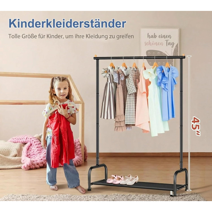 Вішалка для одягу дитяча MISSLO металева з полицею - біла (чорна) для дівчаток та хлопчиків у кімнату, гардеробна стійка для спальні