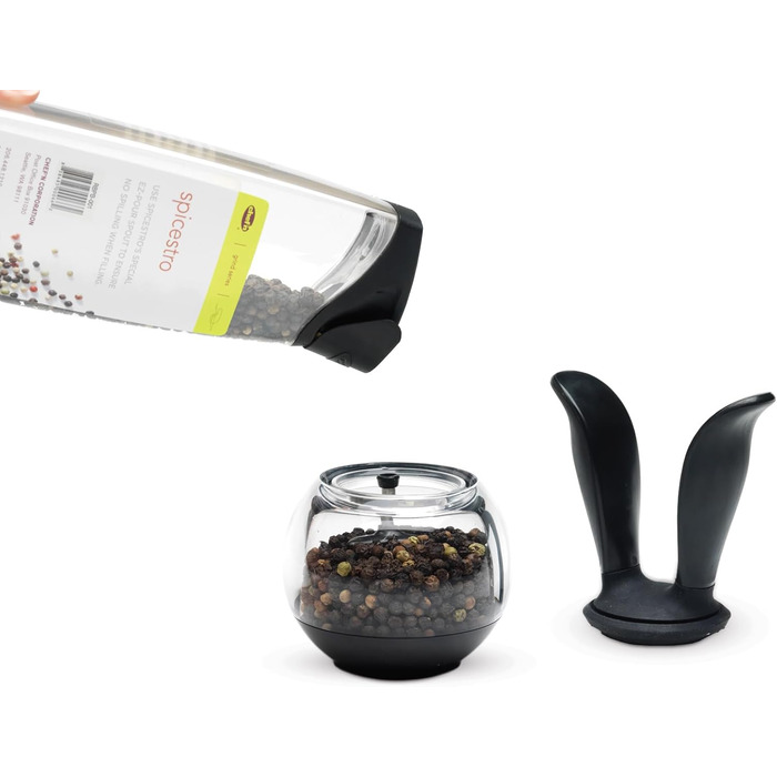 Млинок для перцю Chef'n PepperBall, керамічний механізм, пластик, чорний/прозорий