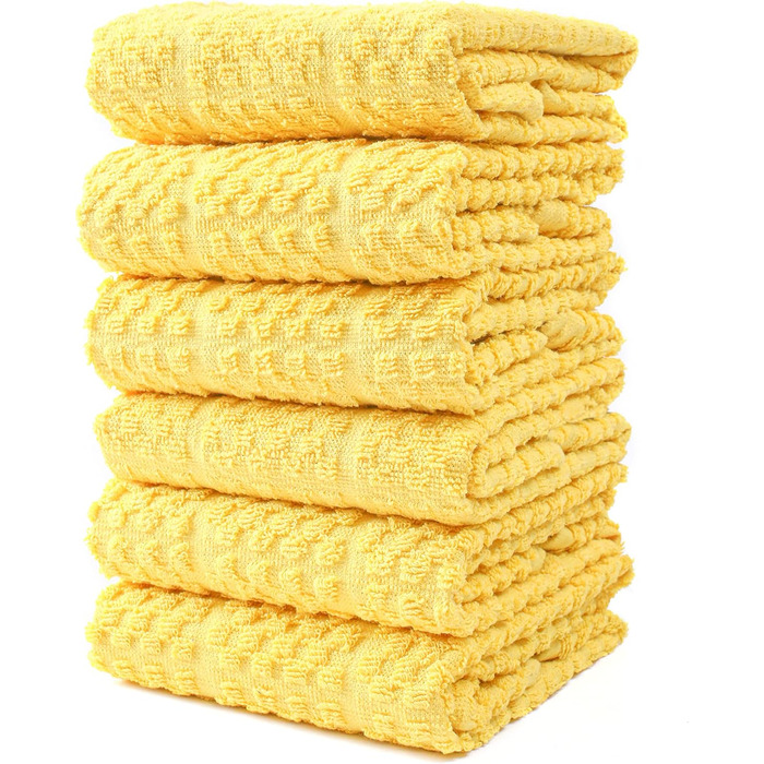 RIANGI Frottee Dishcloths for the Kitchen – Set of 6 Absorbent Dishcloths – Size 40.6 x 66 cm – Decorative Autumn Farmhouse Hand Towel Set – Yellow Kitchen Towels