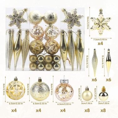 40 шт. прикрас на ялинку: міцні кулі, золоті орнаменти для різдвяного декору