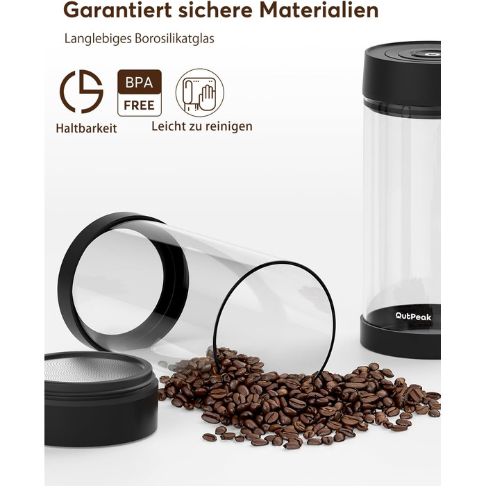 OUTPEAK 2025 Kilo Auto Вакуумна кавова банка 1,8L для 601.0 г кавових зерен, автоматичне управління, нержавіюча сталь, з ложкою, 6-місячний запас свіжості (Barista Champion's Choice) (G1350)