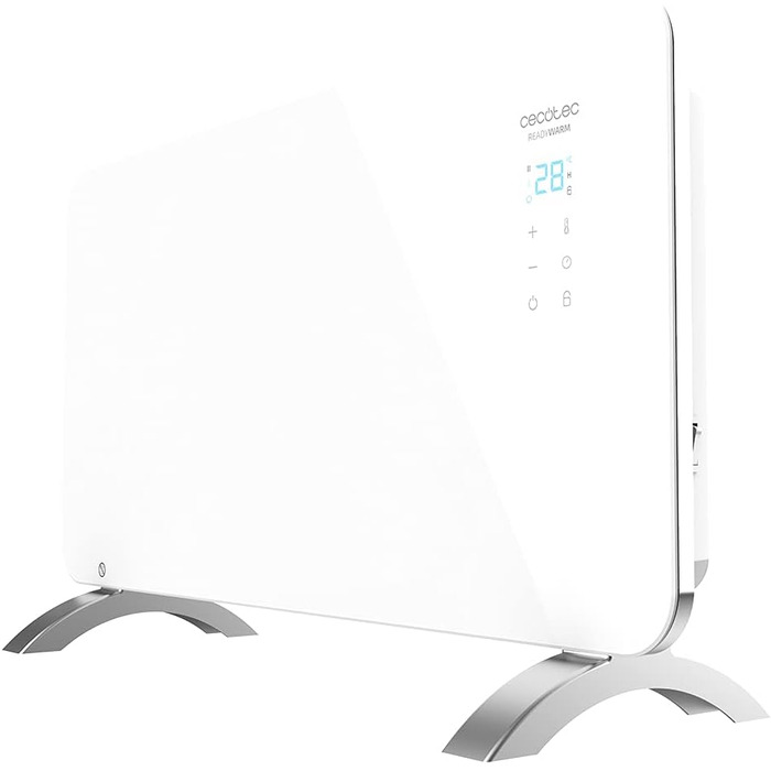 Конвектор Cecotec Ready Warm 6670 Crystal Connection з скляною панеллю, 1000 Вт, WiFi, термостат, таймер, підставка, для ванної кімнати (IP24), тихий, білий