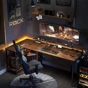 ODK L-Shaped Desk, Corner Desk with USB Charging Port & Socket, Gaming L-Shaped Desk with Shelf Reversible, L-Shaped Computer Desk with Monitor Stand for Office (Black, 168x80cm) 168x80cm Black