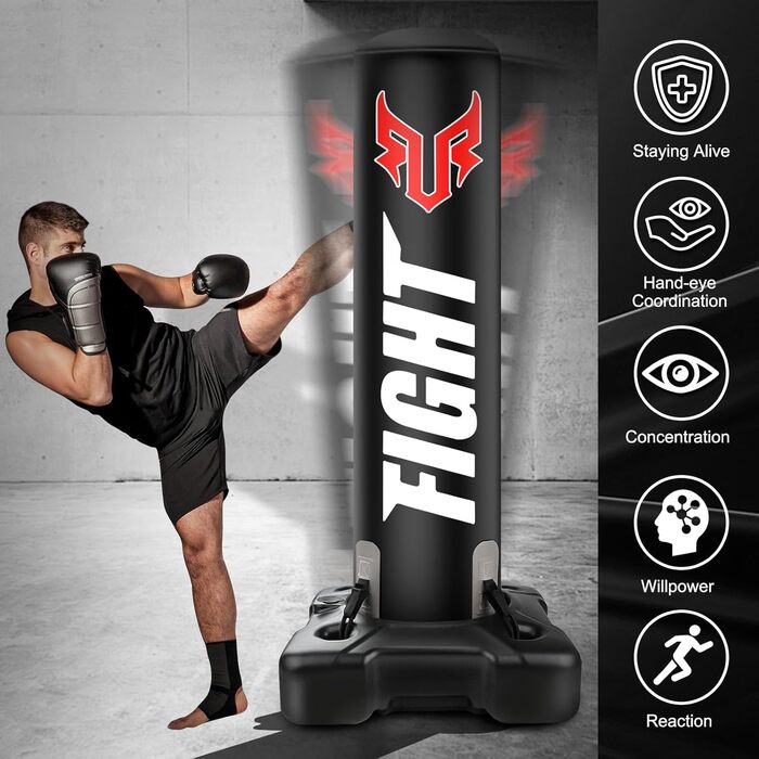 Boxsack Freistehend 175см JUOIFIP - Комплект для боксу з насосом та рукавичками, для кікбоксингу, MMA, Муай Тай, домашні тренування