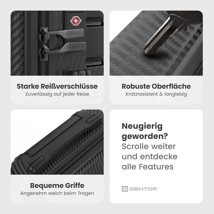 Чемодан GENTOR великий на колесах 64x44x24 см – Легкий валіз з жорстким корпусом та TSA-замком – Чемодан з жорсткою обшивкою L для подорожей та відпочинку – Чорний L Чорний