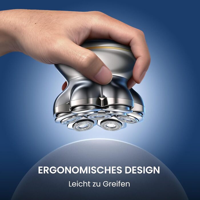 MAXGROOM 7D Glatzen Rasierer Herren - Електрична бритва для гоління голови, срібляста, акумуляторна (1400mAh), водонепроникна IPX6, Type-C