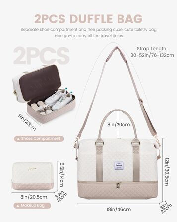 Спортивна сумка LOVEVOOK для жінок, велика ручна поклажа, дорожня сумка-дуffel, містка для подорожей, сімейна, для фітнесу, басейну, лікарні, догляду за дитиною (2 шт., бежевий, рожевий)