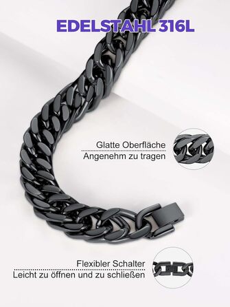 Чоловічий браслет Richsteel з нержавіючої сталі сріблястого/золотого/чорного кольору, ширина 12 мм, довжина 19 см, кубинський ланцюг, подарункова коробка