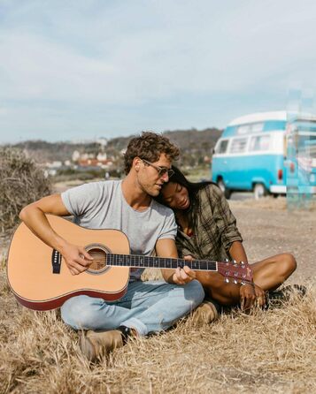 Акустична гітара Winzz 4/4 для початківців, 41 дюйм з чохлом, тюнером, ремінком, медіатором, запасним струною та підставкою (натуральний колір)