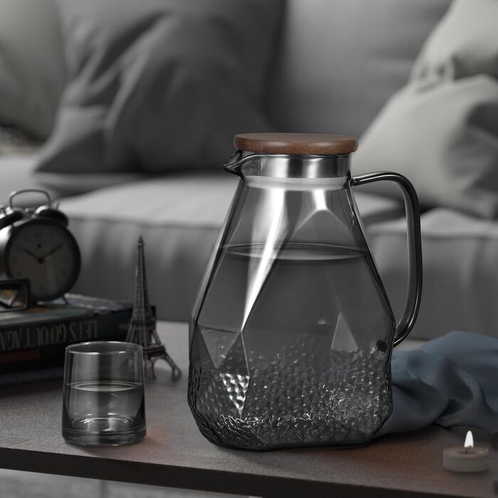 ecooe Glass Giraffe 1.8L Water Carafe for Refrigerator Door, Carafe Glass with Lid, Black Refrigerator Pitcher Water Jug Glass Jug for Hot/Cold Water, DIY Drinks, Iced Tea, Juice, Milk, Tea, Coffee