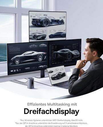 Базаус Док-станція USB-C 12-в-1 для ноутбуків Dell/HP/Lenovo/Asus/Acer/Mac, 2 монітори 4K HDMI, 10Gbps USB-C/A, 100W PD, Gigabit Ethernet