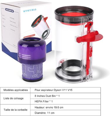 Dyson V11/V15/SV14/SV15/SV22 Dust Bin & HEPA Filter - Replacement Part #970050-01 & 965443-01