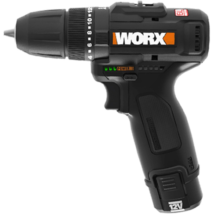 WORX WX121 Акумуляторний ударний дриль-шуруповерт 12V – потужний безщітковий набір – 2-швидкісна коробка передач до 38Nm – легкий та компактний – 0-450/0-1700 об/хв – з акумулятором, зарядним пристроєм та кейсом. Змінний набір біт